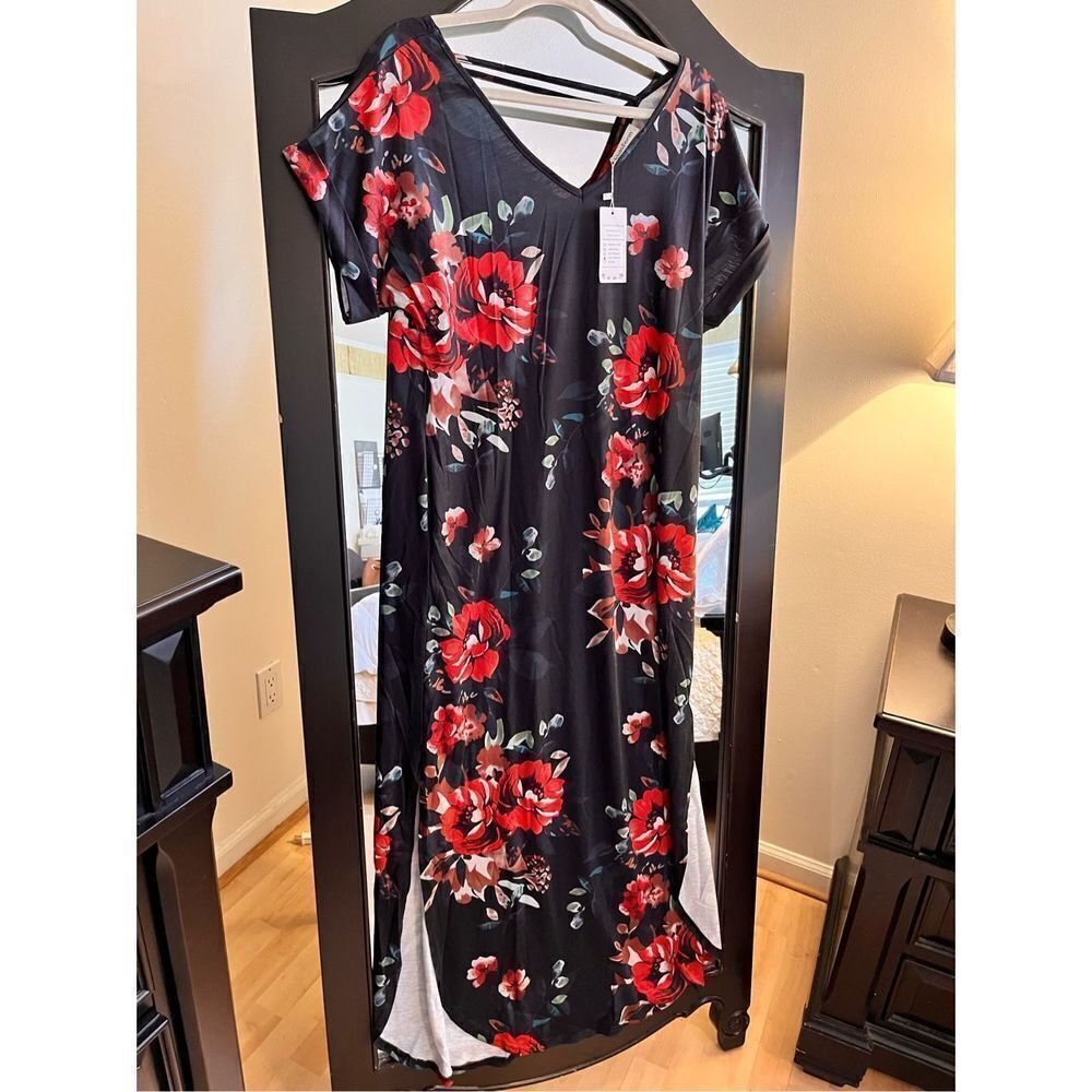 NEW Summer Maxi Dress Comfy Loose Pockets Beach Dress L